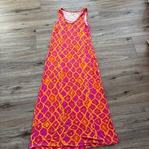 Vibrant Pink and Orange Sleeveless Maxi Dress